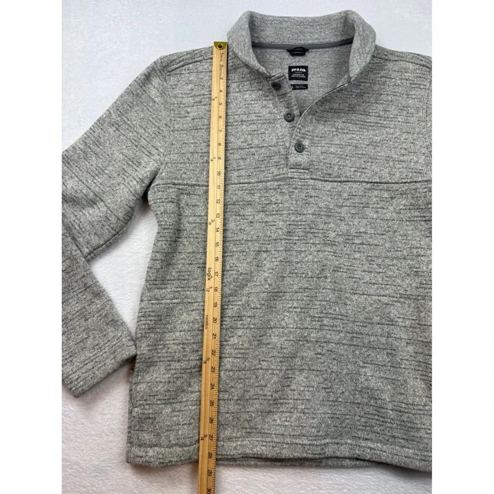 Prana Polartec Fleece Pullover Men Large Grey Heathered Button Mock Neck Sweater